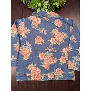 Retro 90's Pink Floral Zip Front Jean Denim Jacket Little Girls Kids Size 3T Blu